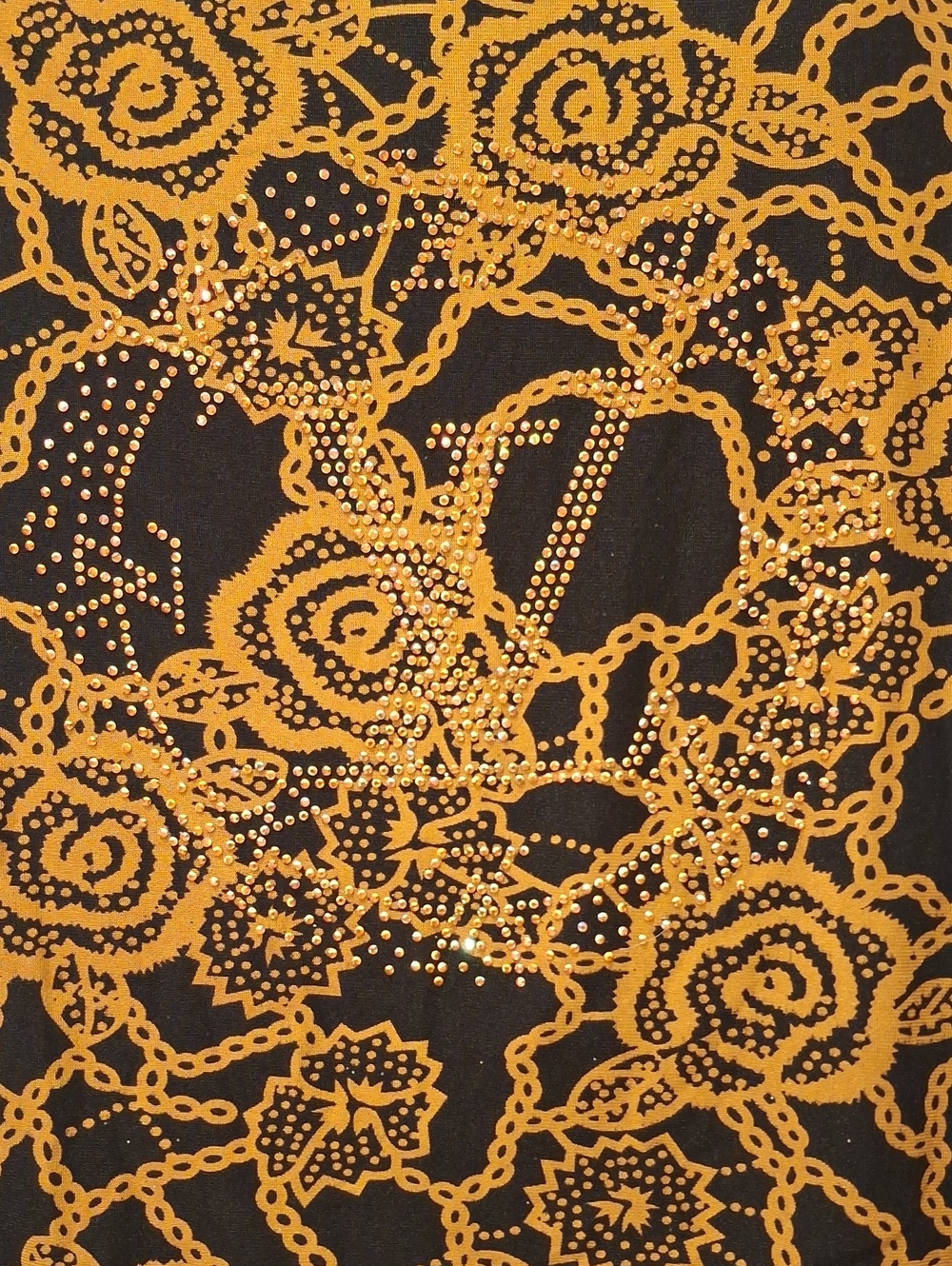 Women's Black Top with Mustard Gold Chain Print and Embellishment